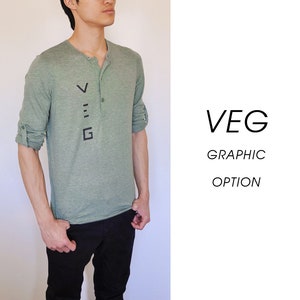 Vegan Clothing : Unisex Grey-Green Henley Shirt Size S image 6