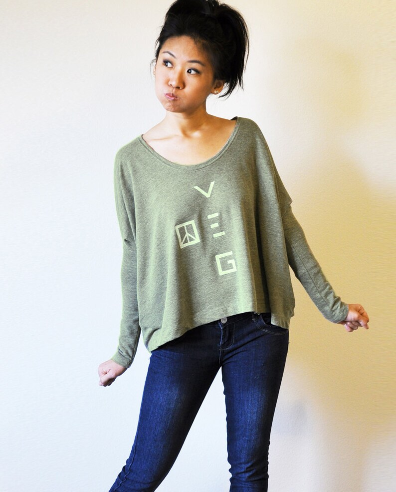 Veg Peace Clothing Organic Recycled Grey Green Angie Top Size M image 1