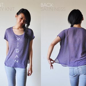 Vegan Clothing: Purple Split-Fabric Top Size M image 1