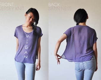 Vegan Clothing: Purple Split-Fabric Top (Size M )