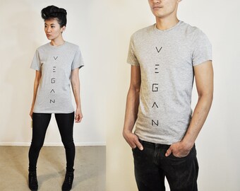 Vegan Shirt - Grey Crew Neck - LOVE PEACE VEGAN