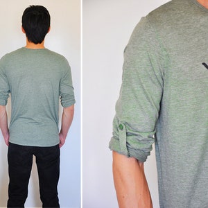 Vegan Clothing : Unisex Grey-Green Henley Shirt Size S image 3