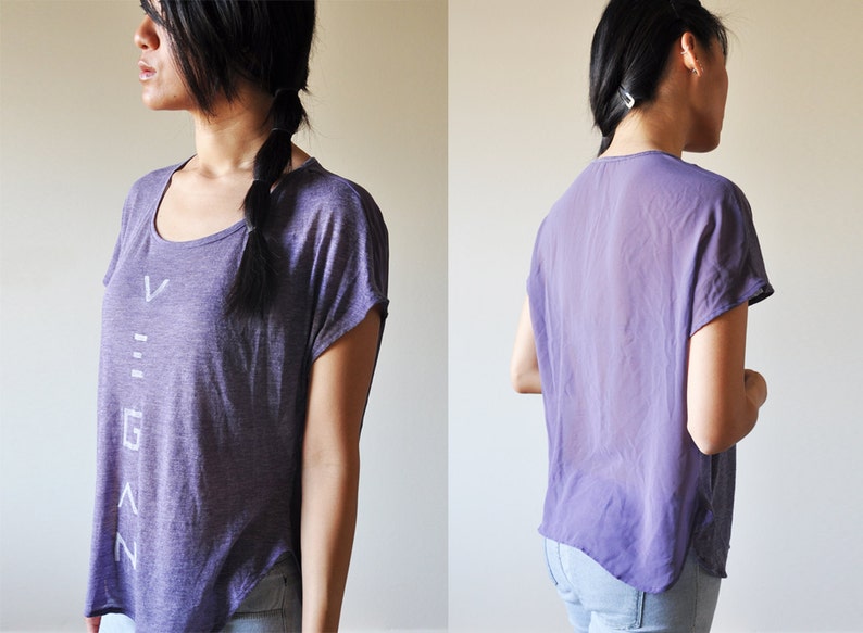 Vegan Clothing: Purple Split-Fabric Top Size M image 2