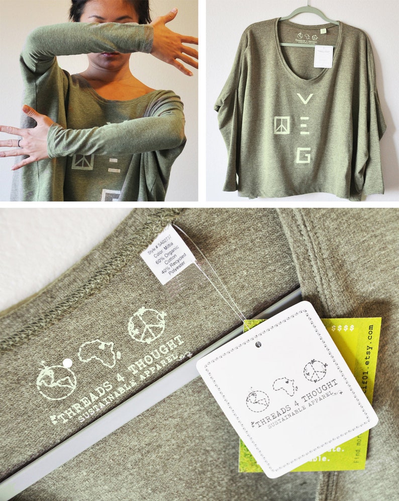 Veg Peace Clothing Organic Recycled Grey Green Angie Top Size M image 7