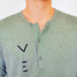 Vegan Clothing : Unisex Grey-Green Henley Shirt Size S image 2