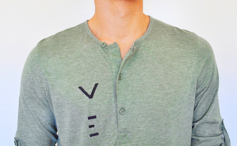 Vegan Clothing : Unisex Grey-Green Henley Shirt Size S image 2