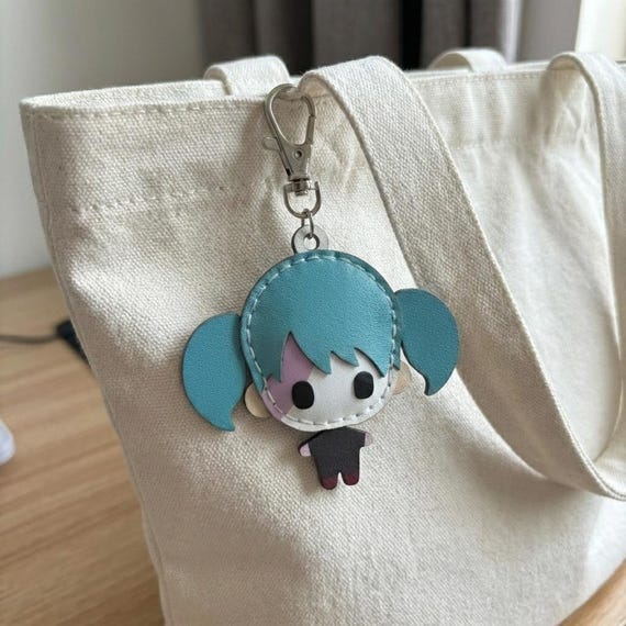 Handmade Sally Face Leather Keychain | Sal Fisher Bag Charm | Cute Indie Horror Game Gift | Blue Hair Mask Keyring | Chibi Style Accessory