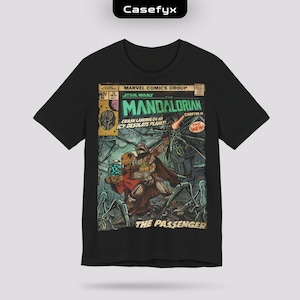 Mandalorian Stars Wars Vintage Comic Cover T-shirt: vintage uniseks T-shirt met print afbeelding 1