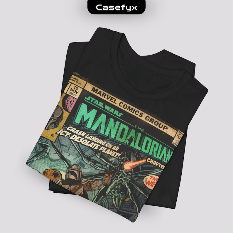 Mandalorian Stars Wars Vintage Comic Cover T-shirt: vintage uniseks T-shirt met print afbeelding 2