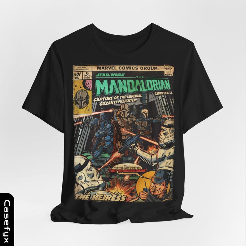 Mandalorian Comic Cover Tee | Star Wars Retro Graphic T-Shirt image 3