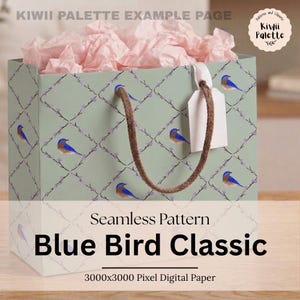 Eastern Bluebird Floral Seamless Pattern PNG, Spring Bird Nature Repeat Print (Digital File)