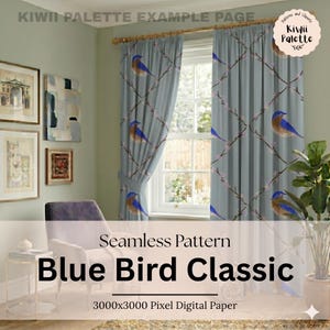 Eastern Bluebird Floral Seamless Pattern PNG, Spring Bird Nature Repeat Print (Digital File)
