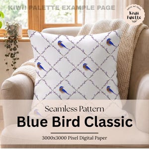 Eastern Bluebird Floral Seamless Pattern PNG, Spring Bird Nature Repeat Print (Digital File)
