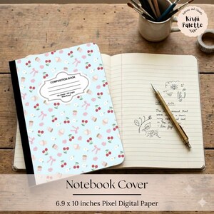 Coquette Cherry Cupcake Composition Notebook, Cottagecore Journal, Vintage Reading Notebook, Book Lover Gift, College Ruled Journal
