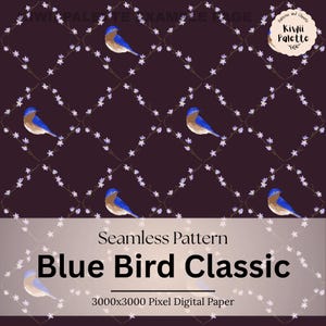 Eastern Bluebird Floral Seamless Pattern PNG, Spring Bird Nature Repeat Print (Digital File)