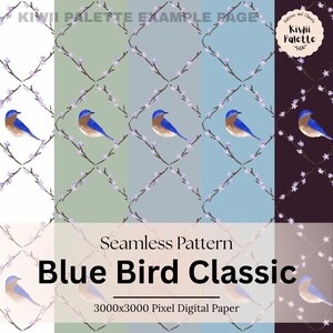 Eastern Bluebird Floral Seamless Pattern, Spring Bird Nature Repeat Print (Digital File)