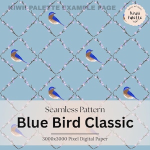Eastern Bluebird Floral Seamless Pattern PNG, Spring Bird Nature Repeat Print (Digital File)