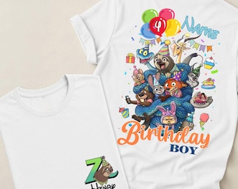 Custom Name Age Zootopia 2 Birthday Shirt, Zootopia Bday Shirt, Disneyland Birthday Judy Hopps Nick Wilde Gary De'Snake, Judy And Nick Shirt