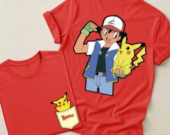 Custom Name Pokémon Shirts, Two-Sided Tshirt, Poke Game 2026 Shirt, Pikachu, Mewtwo, Eevee, Bulbasaur, Squirtle Pokemon Characters Tshirt