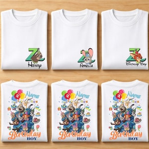 Custom Name Age Zootopia 2 Birthday Shirt, Zootopia Bday Shirt, Disneyland Judy Hopps Nick Wilde Gary De'Snake Bday Shirt
