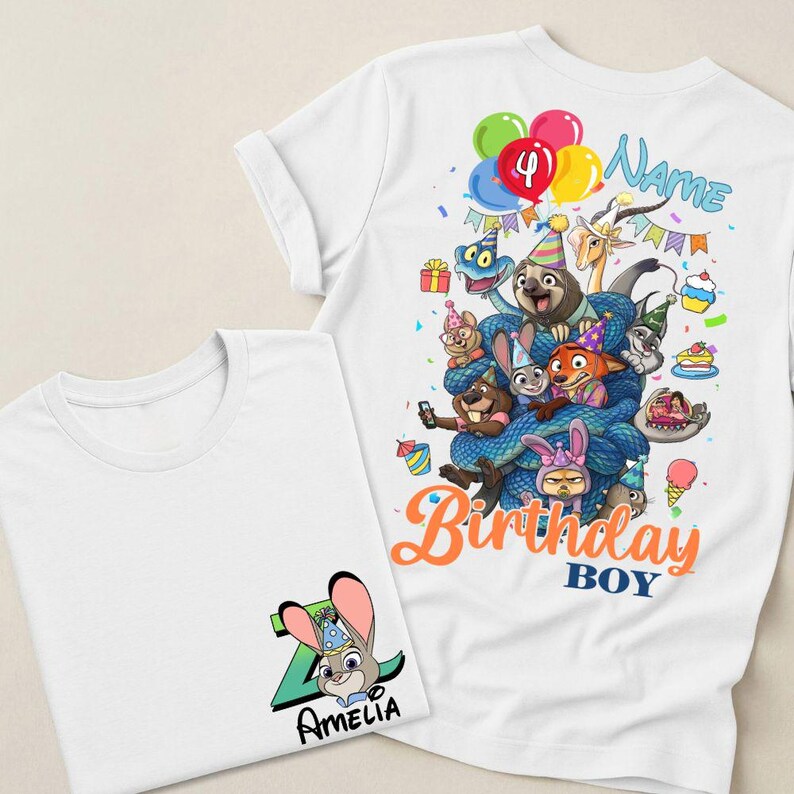 Custom Name Age Zootopia 2 Birthday Shirt, Zootopia Bday Shirt, Disneyland Judy Hopps Nick Wilde Gary De'Snake Bday Shirt