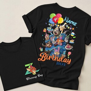 Custom Name Age Zootopia 2 Birthday Shirt, Zootopia Bday Shirt, Disneyland Judy Hopps Nick Wilde Gary De'Snake Bday Shirt
