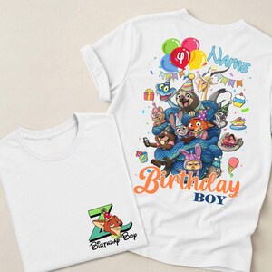 Custom Name Age Zootopia 2 Birthday Shirt, Zootopia Bday Shirt, Disneyland Judy Hopps Nick Wilde Gary De'Snake Bday Shirt