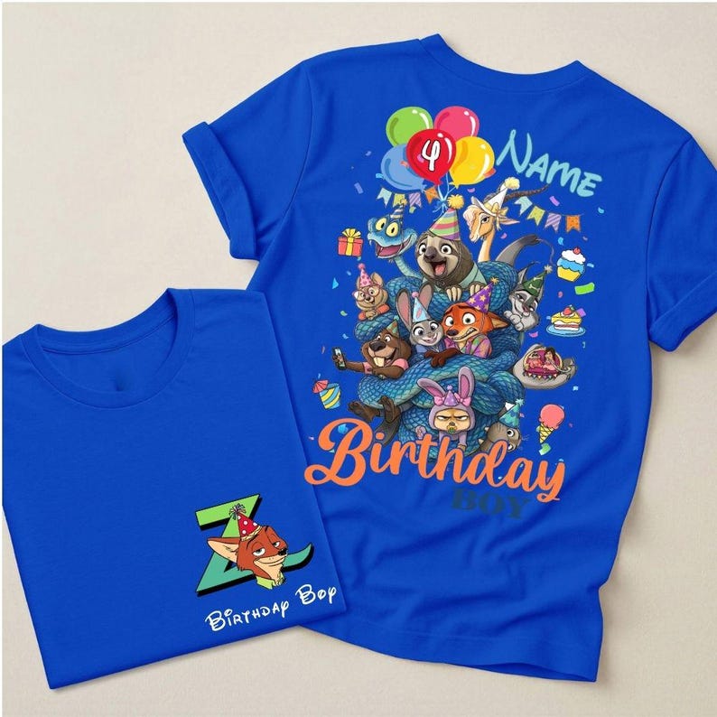 Custom Name Age Zootopia 2 Birthday Shirt, Zootopia Bday Shirt, Disneyland Judy Hopps Nick Wilde Gary De'Snake Bday Shirt