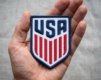 USA Shield Patch, American Flag Stripes Embroidered Iron On Soccer Badge