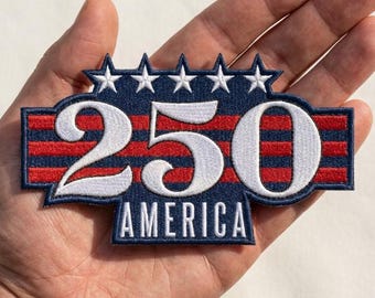 USA 250th Anniversary Embroidered Patch, Patriotic Stars Flag Badge (Iron-On)