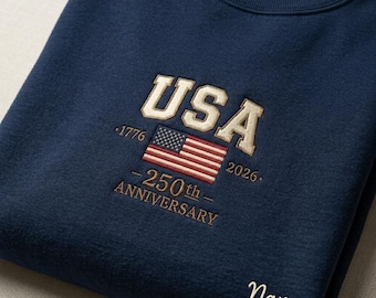 USA 250th Anniversary Embroidered Sweatshirt, Patriotic Varsity Crewneck Shirt
