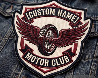 Custom Motor Club Patch, Embroidered Biker Name Iron On Badge