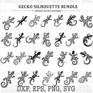 Gecko Silhouette SVG Bundle, Tribal Lizard Mandala, Reptile Clipart (Digital Download)