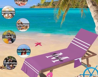 Gepersonaliseerde strandstoelhanddoekhoes met zijvakken, sneldrogende microvezelzandvrije deken voor reizen en cruisen