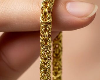 Collar de cadena bizantina de latón dorado de 5,5 mm hecho a mano, joyería de estilo vikingo, collar de tejido medieval