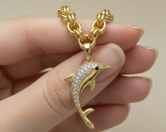 Pulsera con dije de delfín dorado, delicado accesorio estilo playa oceánica