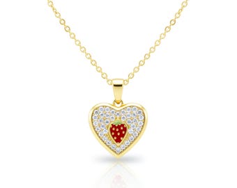 Collar con colgante de corazón chapado en oro – Cadena minimalista de latón con circonitas – Un regalo brillante para ella