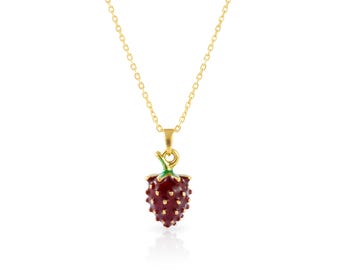 Collar con dije de fresa esmaltado, colgante de fruta chapado en oro, joyería