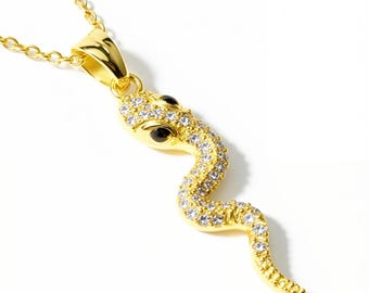 Collar con colgante de serpiente bañado en oro: dije de serpiente de latón, joyería para combinar