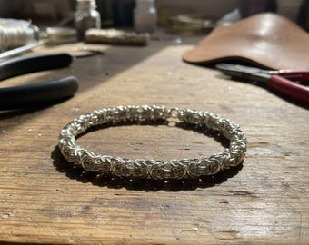Pulsera de tejido bizantino hecha a mano / Joyería de cadena bañada en plata, regalo