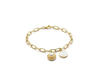Pulsera con inicial personalizada, cadena de clip chapada en oro, regalo de joyería con letras personalizadas para ella