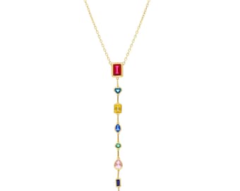 Collar con lazo de arcoíris colorido, colgante dorado multicolor, regalo para ella, joyería minimalista