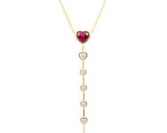 Collar de corazón chapado en oro con colgante de circonita en forma de Y, joyería minimalista