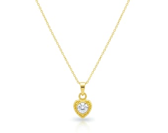 Collar de corazón de oro con colgante de circonita de cristal, joyería minimalista de latón