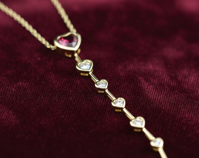 Featured listing image: Heart-Shaped Y Lariat Zircon Pendant - Gold Plated Brass - Chakra Pendant