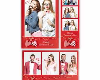 Valentine's Day Photo Booth Template, Romantic Red Frame (PSD + PNG) Digital Download