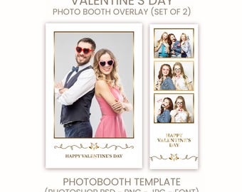 Elegant Gold Valentine's Day Photo Booth Template (PSD PNG) Digital Download