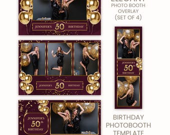 Elegant 50th Birthday Photo Booth Template | Gold Burgundy Overlay (PSD, PNG, Digital Download)