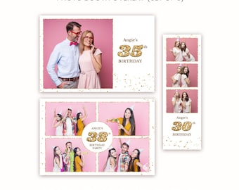 Gold Glitter Birthday Photo Booth Template, Editable PSD (Digital Download)