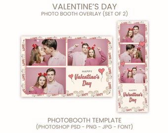 Valentine's Day Photo Booth Strip Template, Vintage Love Hearts Overlay (2x6 6x4 PSD PNG) Digital Download